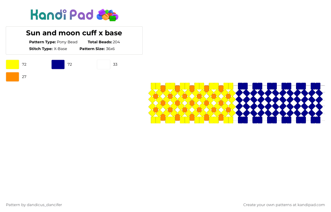 Sun and moon cuff x base - Pony Bead Pattern by mikusgay_01 on Kandi Pad - yellow,purple,sun,moon,xbase,x base,cuff