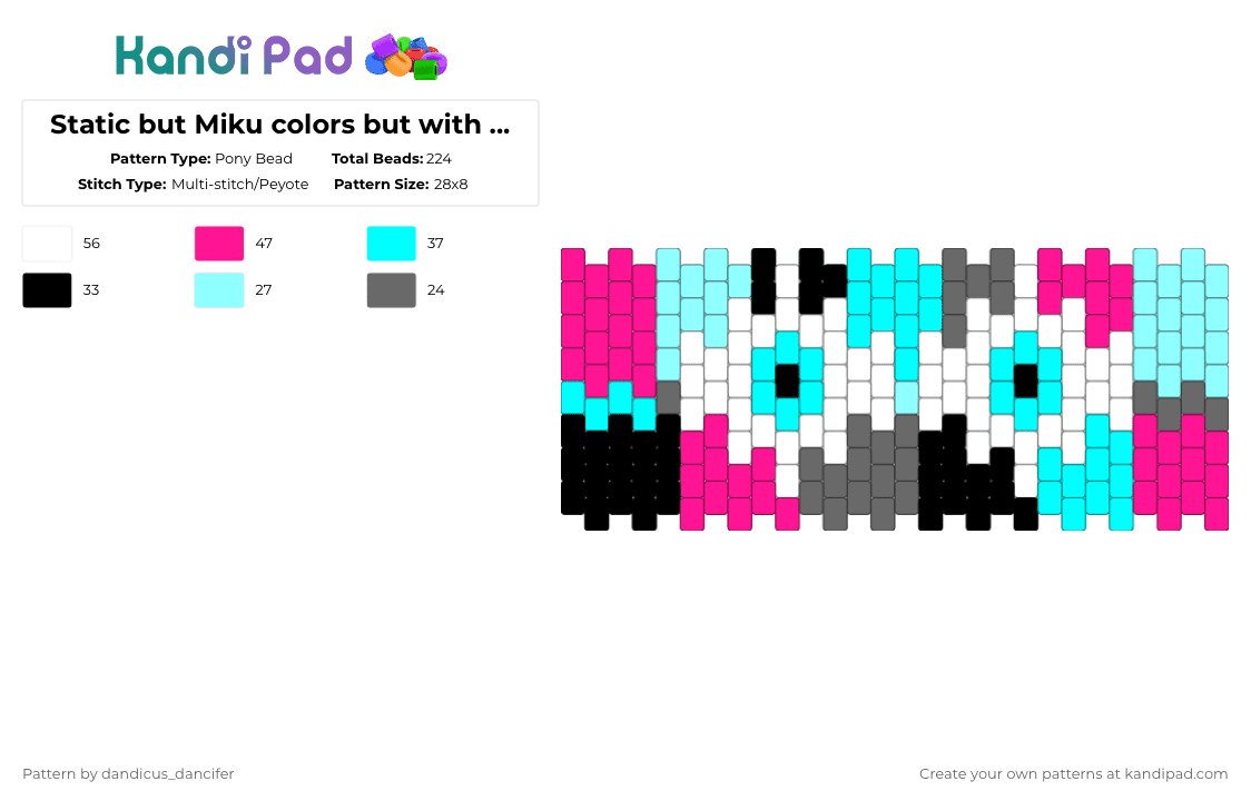 Static but Miku colors but with mikus eyes from static (it looks super bad) - Pony Bead Pattern by mikusgay_01 on Kandi Pad - pink,light blue,miku,static,milu static,vocaloid,colorful