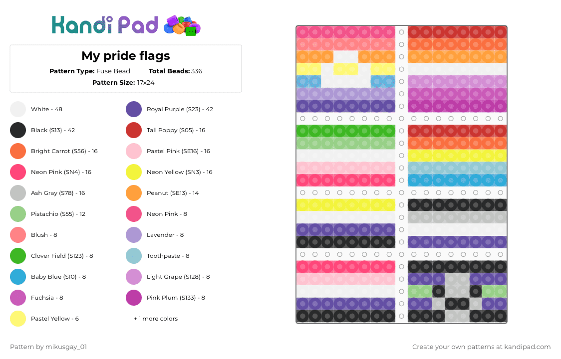 My pride flags - Fuse Bead Pattern by mikusgay_01 on Kandi Pad - pink,red,orange,purple