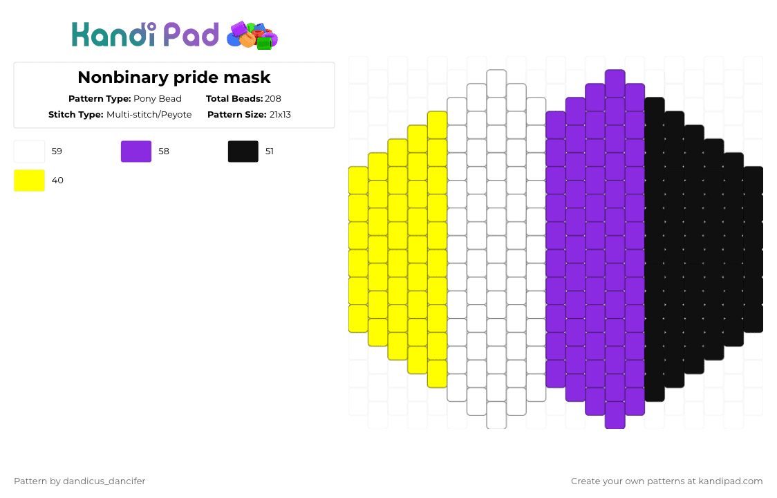 Nonbinary pride mask - Pony Bead Pattern by mikusgay_01 on Kandi Pad - purple,yellow