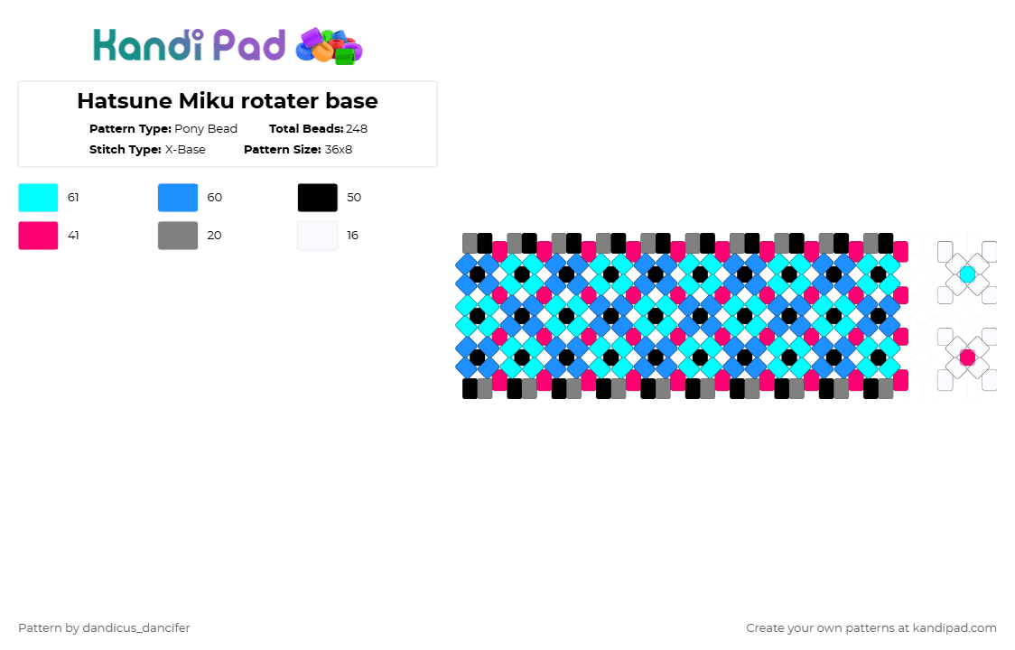 Hatsune Miku rotater base - Pony Bead Pattern by mikusgay_01 on Kandi Pad - light blue,miku,hatsune miku,vocaloid,rotater,anime,music,cosplay