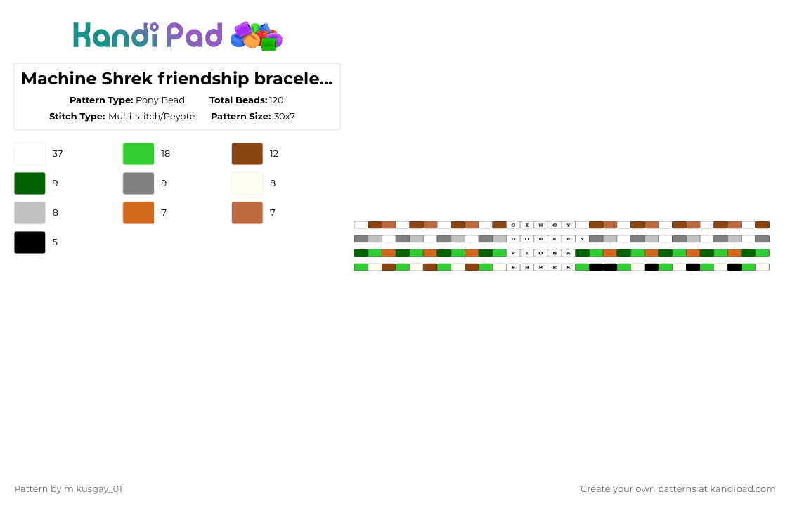 Machine Shrek friendship bracelets 4 person friend group - Pony Bead Pattern by mikusgay_01 on Kandi Pad - green,red
