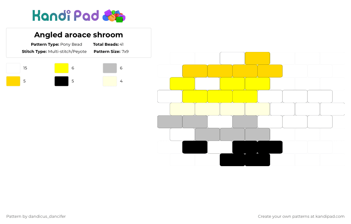Angled aroace shroom - Pony Bead Pattern by mikusgay_01 on Kandi Pad - yellow,beige,angled aroace,aroace,pride,lgbtq,lgbtqia,lgbt,shroom,mushroom