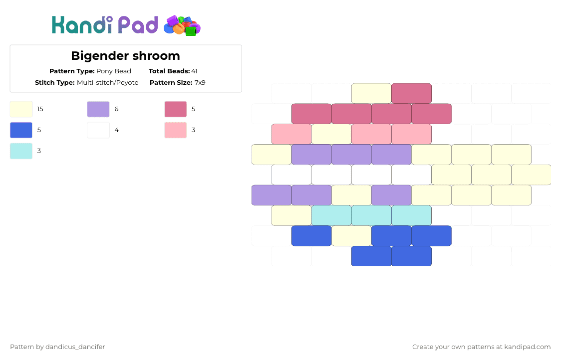 Bigender shroom - Pony Bead Pattern by mikusgay_01 on Kandi Pad - pink,bigender,shroom,mushroom,lgbt,pride,lgbtqia,lgbtq,bi gender