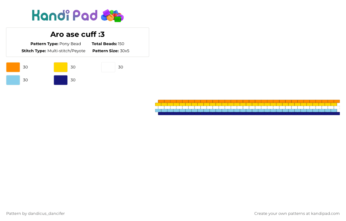 Aro ase cuff :3 - Pony Bead Pattern by mikusgay_01 on Kandi Pad - orange,yellow,light blue,purple,aroace,cuff,lgbtq,pride,aromatic asexual,aro