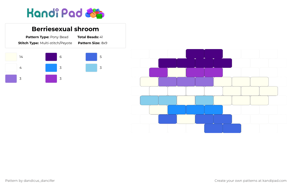 Berriesexual shroom - Pony Bead Pattern by mikusgay_01 on Kandi Pad - purple,berriesexual,pride,shroom,mushroom,lgbtq