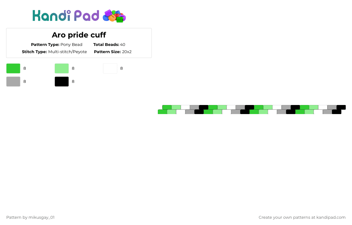 Aro pride cuff - Pony Bead Pattern by mikusgay_01 on Kandi Pad - green,teal,beige,aro,aromantic,pride,lgbt,lgbtq,lgbtqia