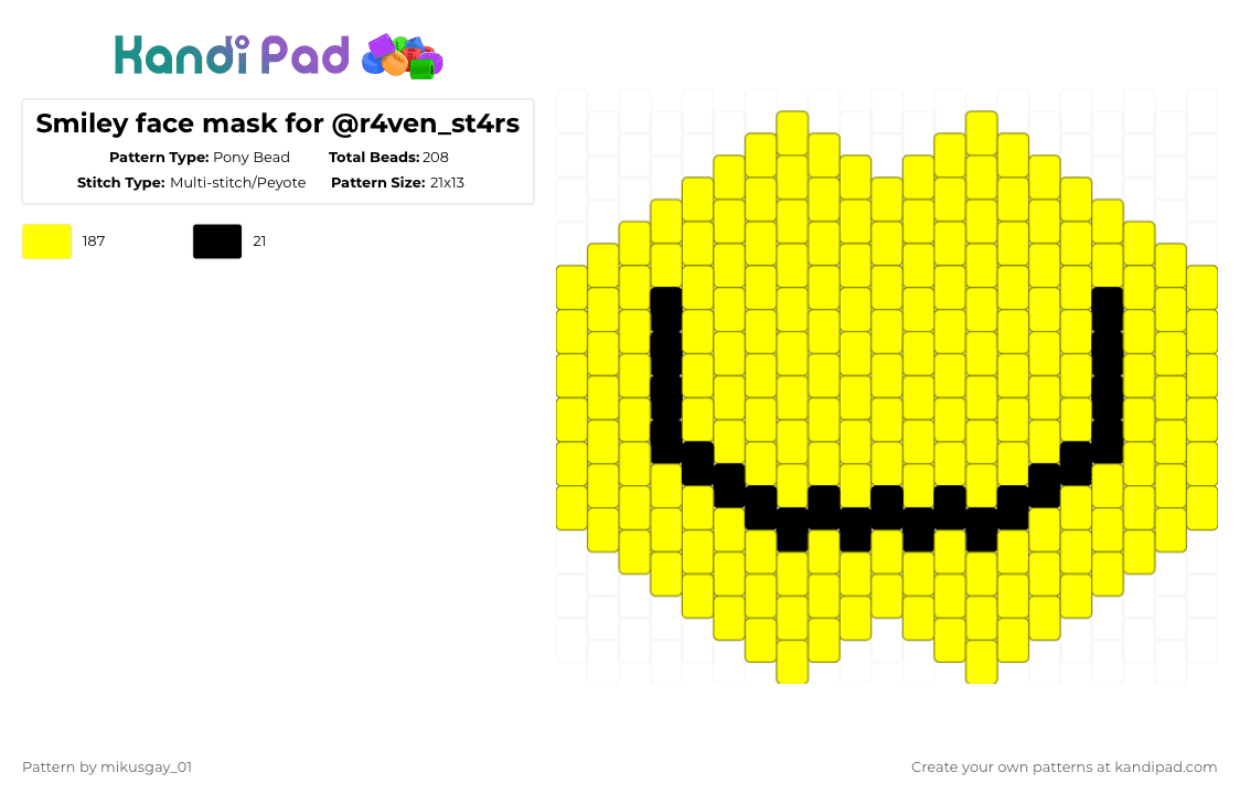 Smiley face mask for @r4ven_st4rs - Pony Bead Pattern by mikusgay_01 on Kandi Pad - yellow