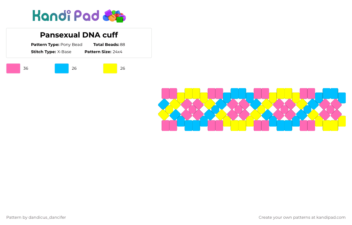Pansexual DNA cuff - Pony Bead Pattern by mikusgay_01 on Kandi Pad - pink,lgbtq,xbase,pan,pansexual,pride,dna,colorful