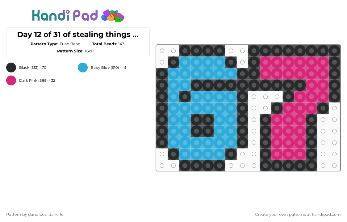 Day 12 of 31 of stealing things from kandipatterns: 67 Perler pattern - Fuse Bead Pattern by mikusgay_01 on Kandi Pad - pink,light blue,67,six seven,kandipatterns,funny,meme,perler,easy,simple
