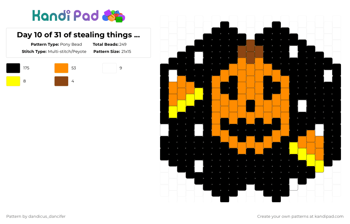 Day 10 of 31 of stealing things from kandipatterns: Halloween mask - Pony Bead Pattern by mikusgay_01 on Kandi Pad - black,orange,halloween,mask,peyote,kandipatterns,pumpkin,candy corn