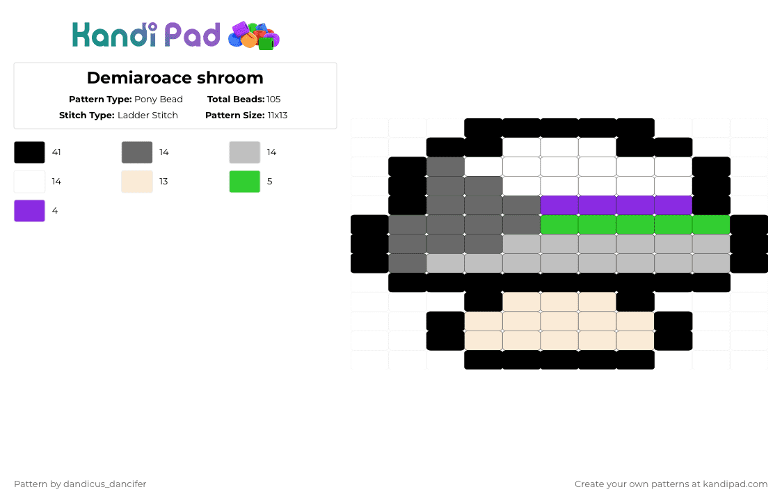 Demiaroace shroom - Pony Bead Pattern by mikusgay_01 on Kandi Pad - gray,beige,demiaroace,pride,shroom,mushroom,lgbtq,demiaro