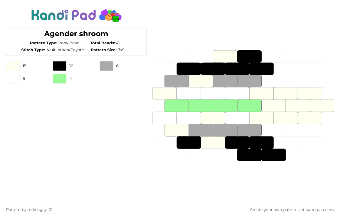 Agender shroom - Pony Bead Pattern by mikusgay_01 on Kandi Pad - white,beige,teal,agender,pride,lgbt,lgbtq,lgbtqia