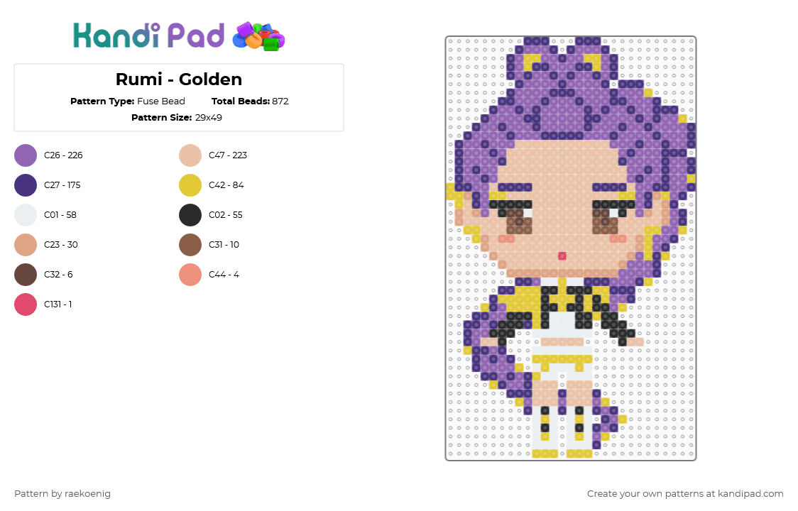 Rumi - Golden - Fuse Bead Pattern by raekoenig on Kandi Pad - pink,purple,yellow,beige