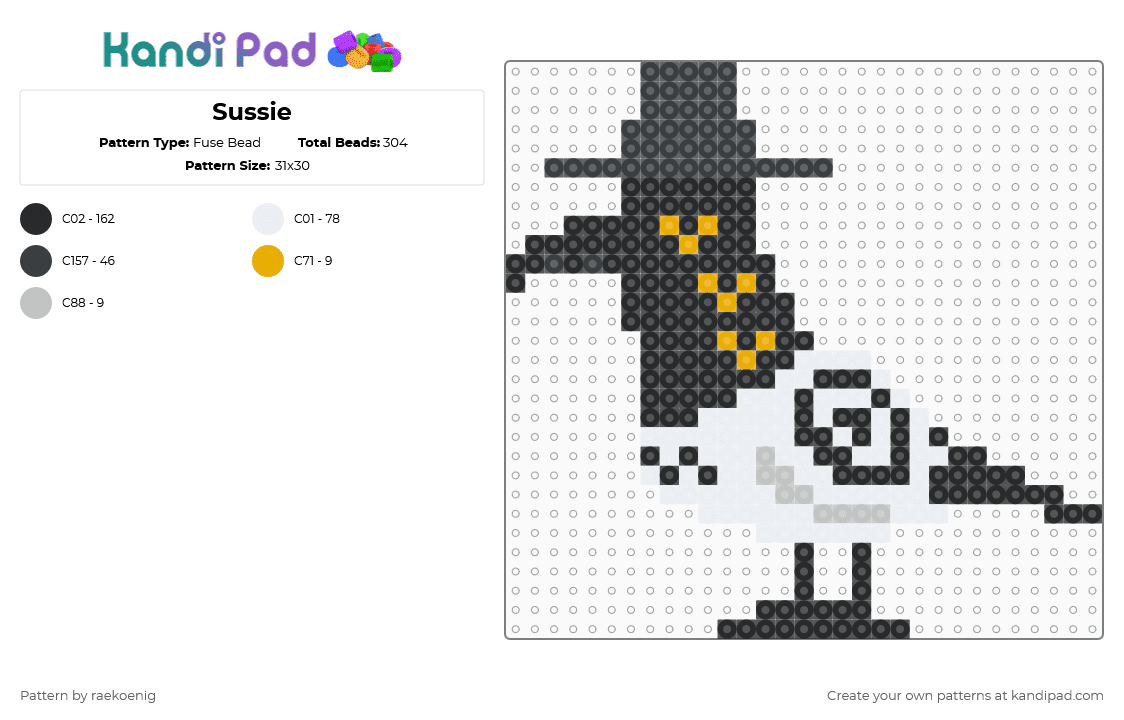 Sussie - Fuse Bead Pattern by raekoenig on Kandi Pad - black,white,orange,beige