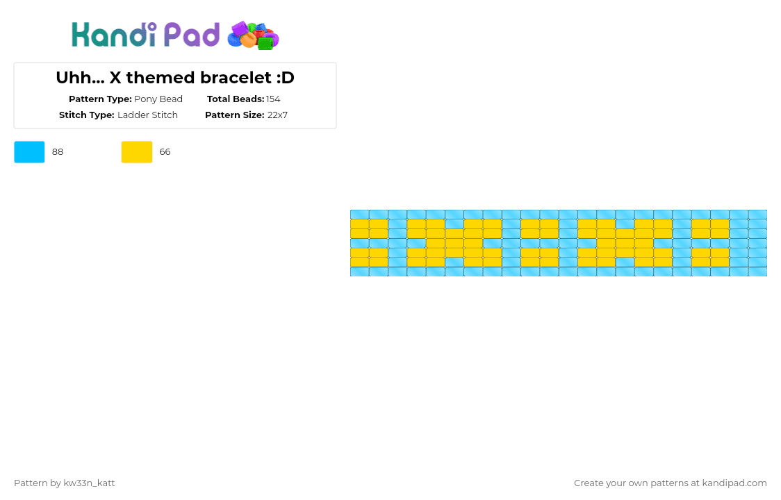 Uhh... X themed bracelet :D - Pony Bead Pattern by kw33n_katt on Kandi Pad - light blue,yellow