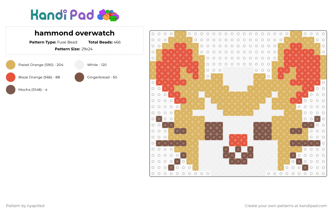 hammond overwatch - Fuse Bead Pattern by nyapilled on Kandi Pad - orange,overwatch,hammond,wrecking ball,hamster,gaming