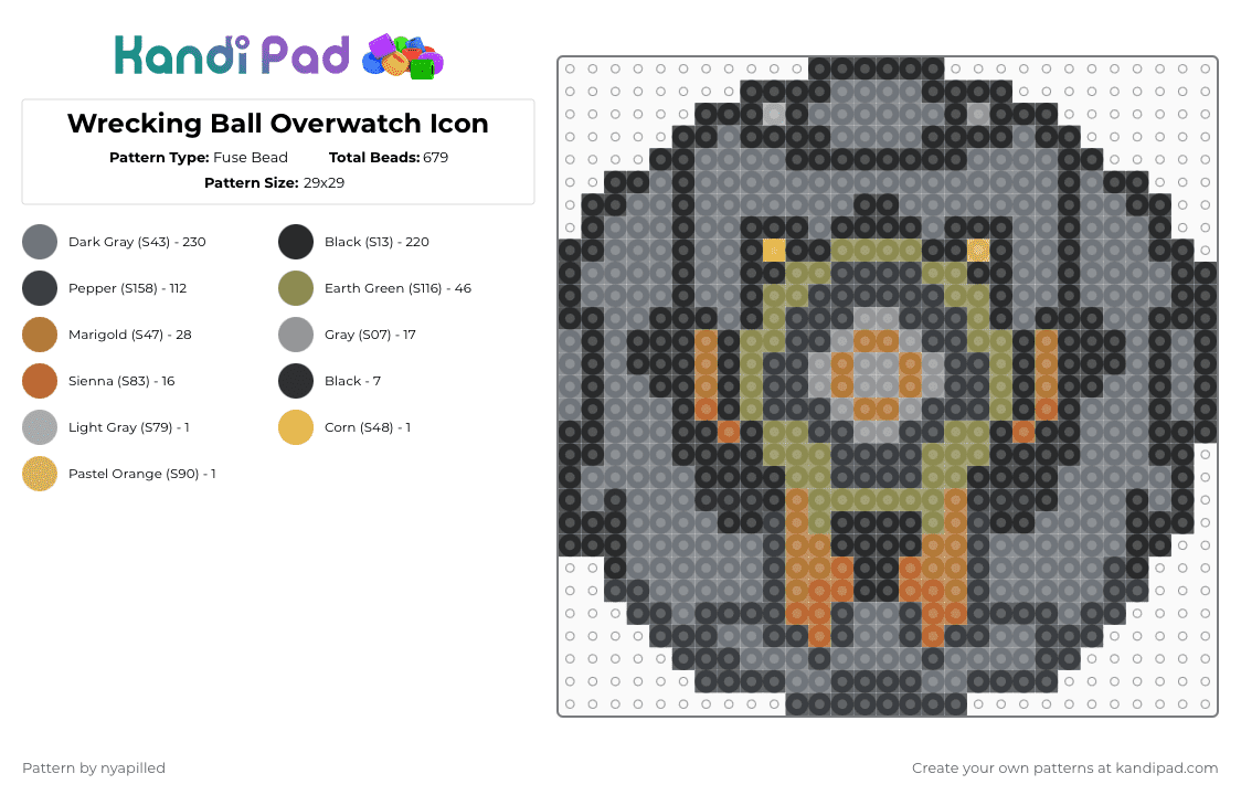 Wrecking Ball Overwatch Icon - Fuse Bead Pattern by nyapilled on Kandi Pad - black,gray,wrecking ball,hammond,overwatch,gaming