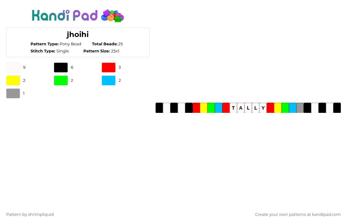 jhoihi - Pony Bead Pattern by shrimpliquid on Kandi Pad - white,red,green,colorful