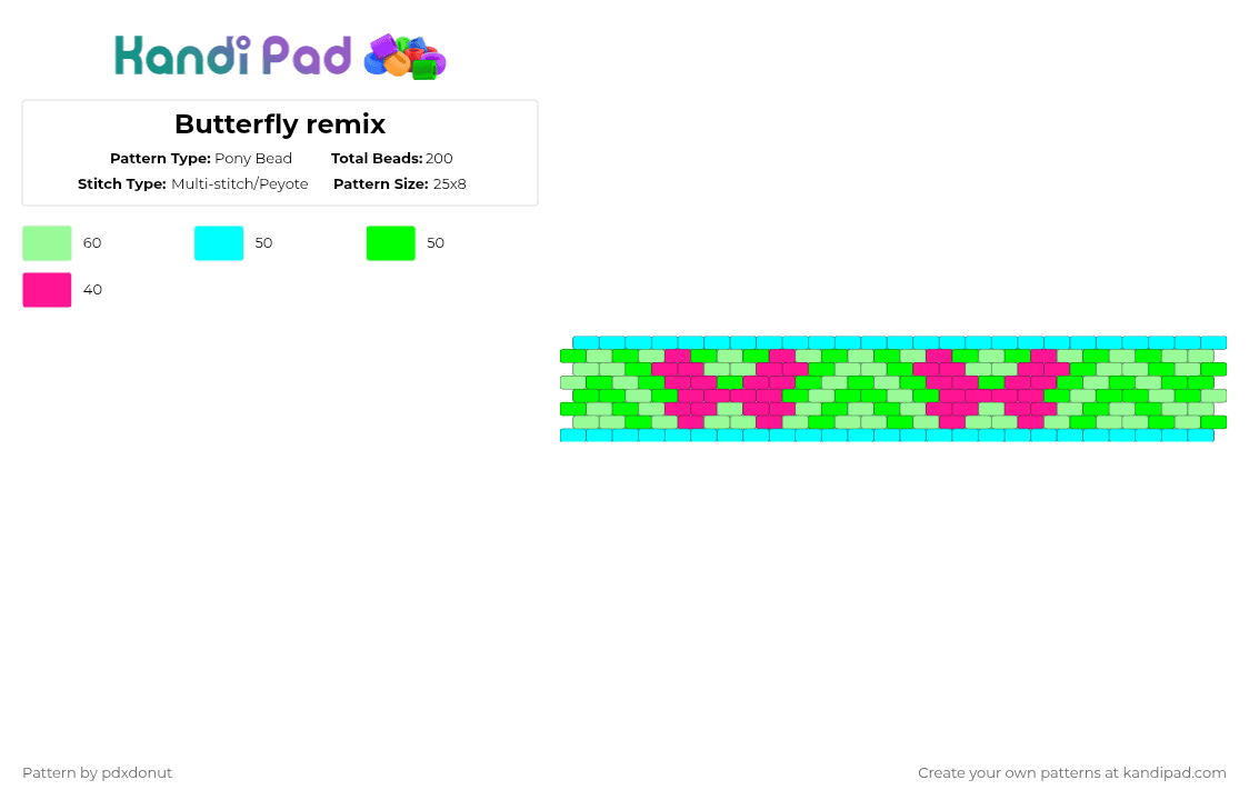 Butterfly remix - Pony Bead Pattern by pdxdonut on Kandi Pad - light blue,teal,green