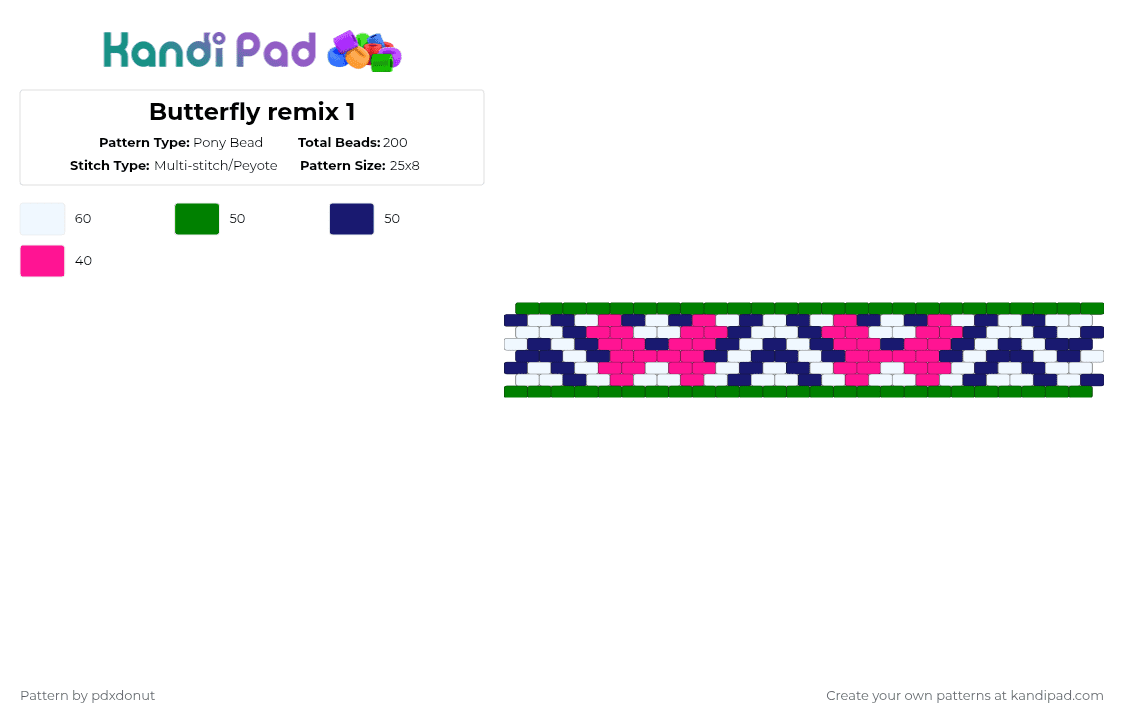 Butterfly remix 1 - Pony Bead Pattern by pdxdonut on Kandi Pad - green,purple