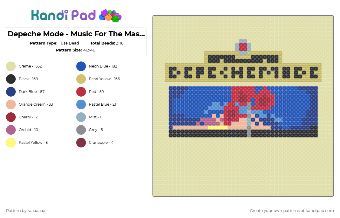 Depeche Mode - Music For The Masses Album Cover - Fuse Bead Pattern by raaaaaaa on Kandi Pad - blue,yellow