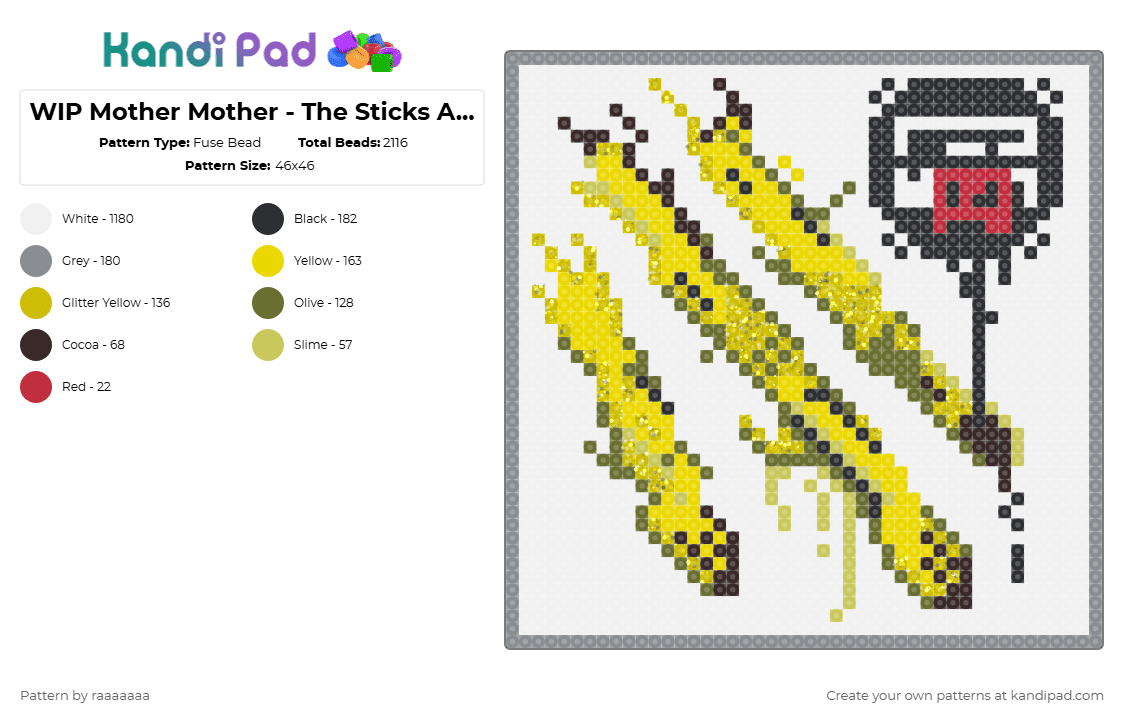 Mother Mother - The Sticks Album Cover - Fuse Bead Pattern by raaaaaaa on Kandi Pad - white,yellow,gold,gray