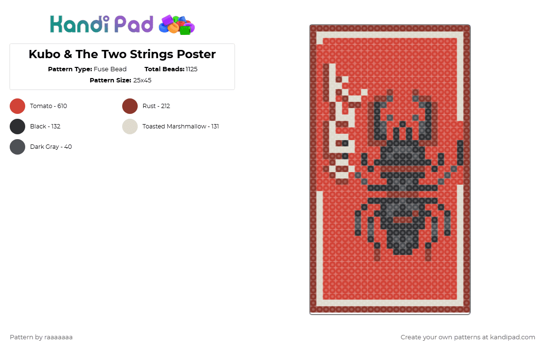 Kubo & The Two Strings Poster - Fuse Bead Pattern by raaaaaaa on Kandi Pad - red