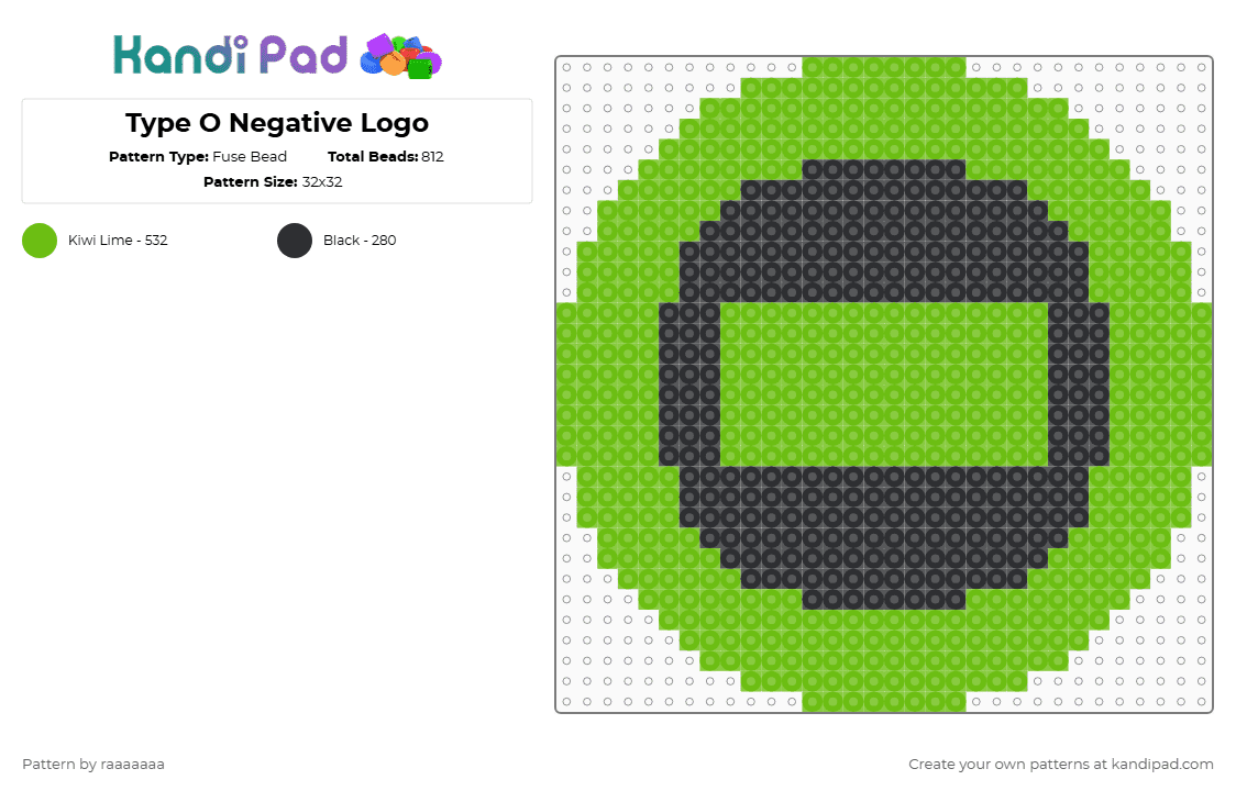 Type O Negative Logo - Fuse Bead Pattern by raaaaaaa on Kandi Pad - green,black
