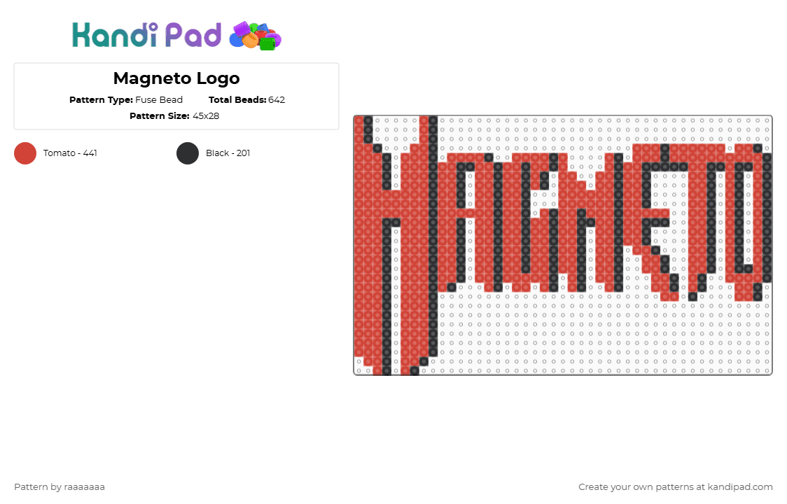 Magneto Logo - Fuse Bead Pattern by raaaaaaa on Kandi Pad - magneto,logo,marvel,comic book,superhero,red,black