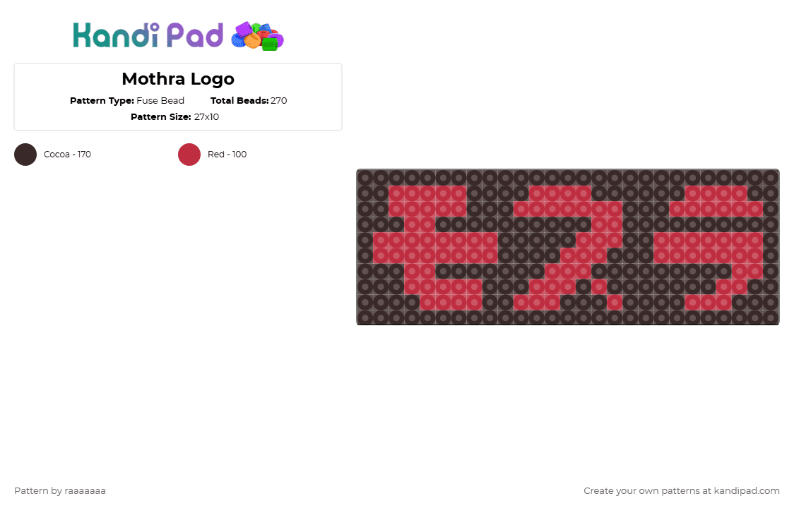 Mothra Logo - Fuse Bead Pattern by raaaaaaa on Kandi Pad - red,brown