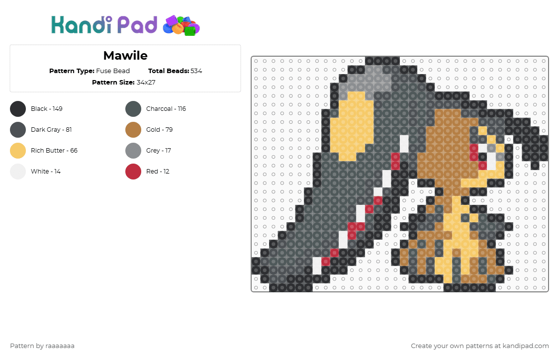 Mawile - Fuse Bead Pattern by raaaaaaa on Kandi Pad - 