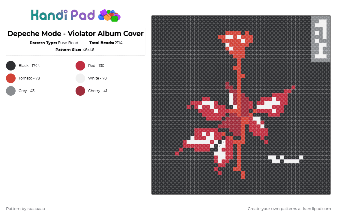 Depeche Mode - Violator Album Cover - Fuse Bead Pattern by raaaaaaa on Kandi Pad - black,red