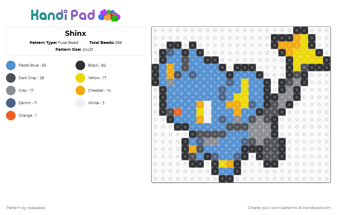 Shinx - Fuse Bead Pattern by raaaaaaa on Kandi Pad - gray,light blue