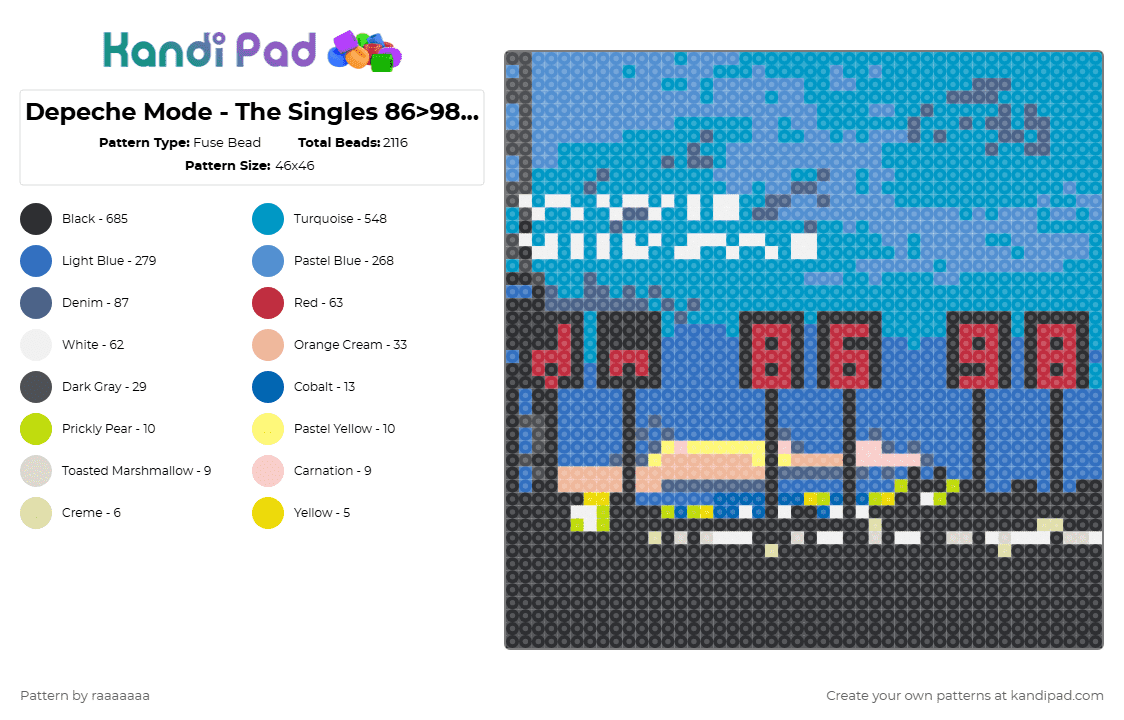 Depeche Mode - The Singles 86>98 Album Cover - Fuse Bead Pattern by raaaaaaa on Kandi Pad - light blue,blue