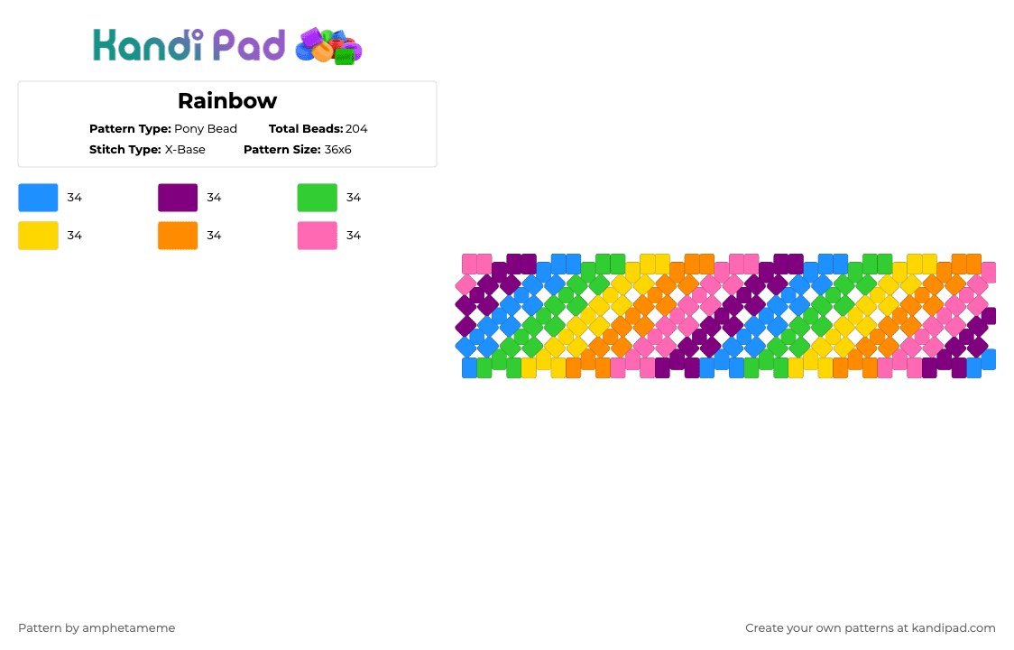 Rainbow - Pony Bead Pattern by amphetameme on Kandi Pad - pink