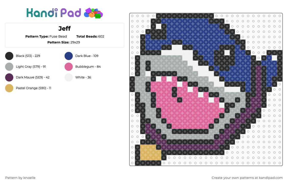 Jeff - Fuse Bead Pattern by knoelle on Kandi Pad - blue,gray,pink