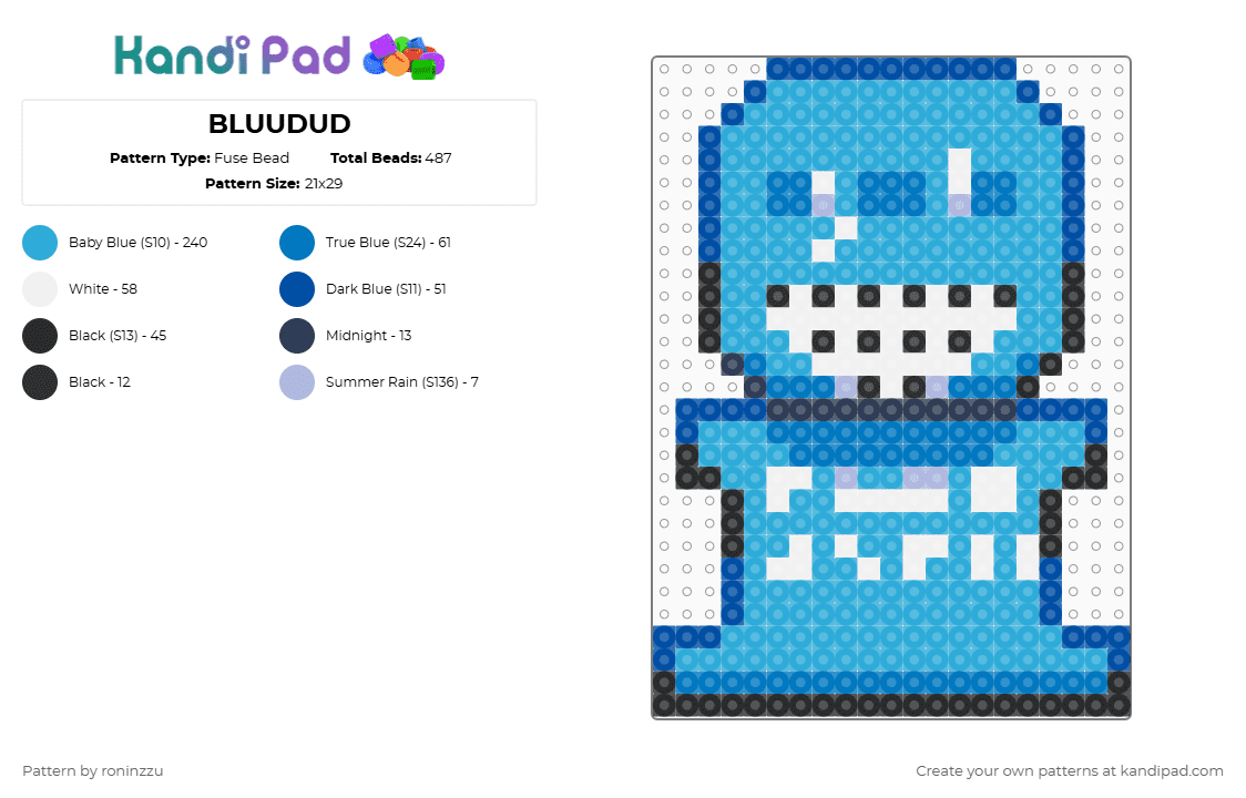 BLUUDUD - Fuse Bead Pattern by roninzzu on Kandi Pad - blue,light blue,forsaken,roblox,chibi
