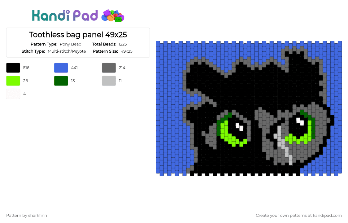 Toothless bag panel 49x25 Pony Bead Pattern - Kandi Pad | Kandi ...