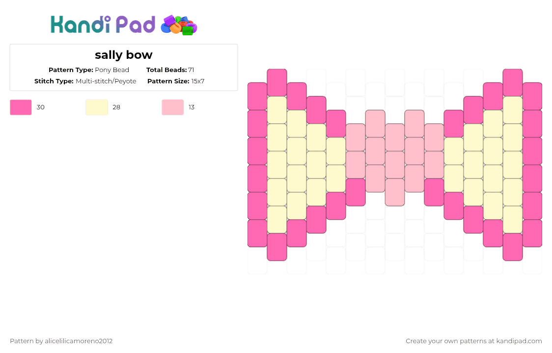 sally bow - Pony Bead Pattern by alicelilicamoreno2012 on Kandi Pad - pink,yellow