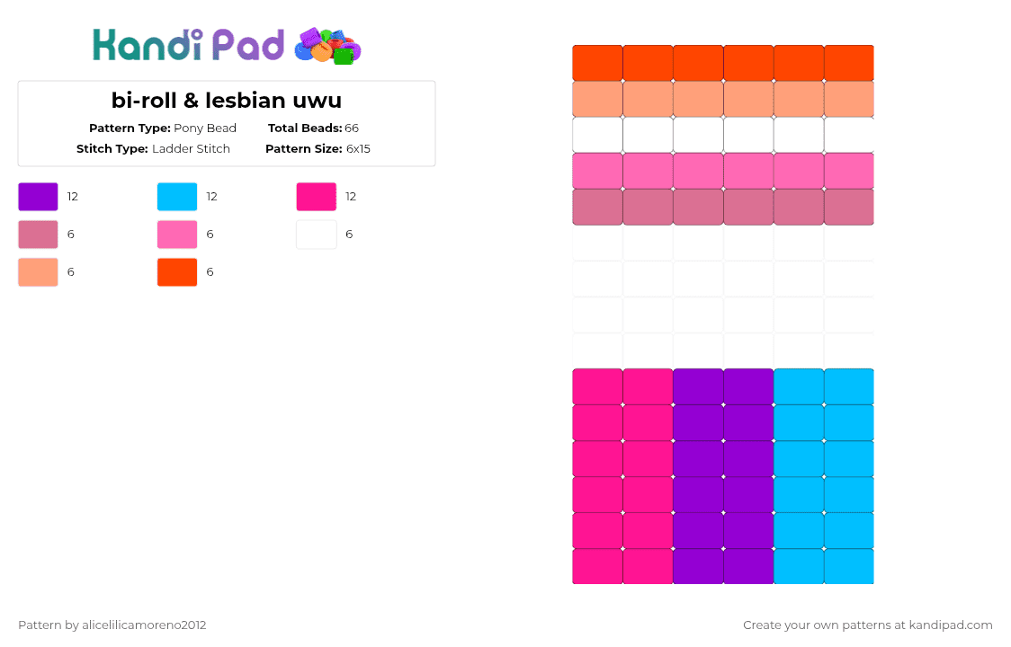 bi-roll & lesbian uwu - Pony Bead Pattern by alicelilicamoreno2012 on Kandi Pad - purple,light blue,pink