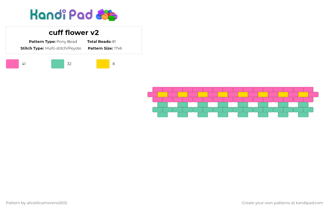 cuff flower v2 - Pony Bead Pattern by alicelilicamoreno2012 on Kandi Pad - pink,teal
