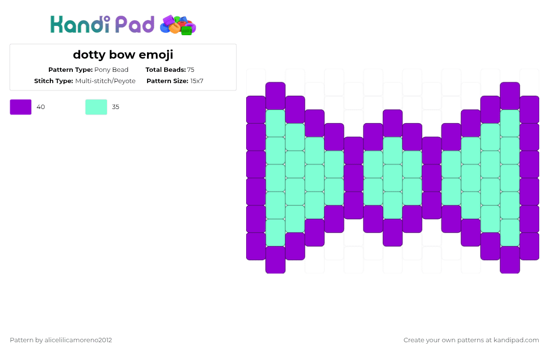 dotty bow emoji - Pony Bead Pattern by alicelilicamoreno2012 on Kandi Pad - teal,purple