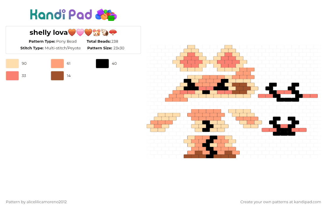 shelly lova🤎🩷🤎🐹🐚🪭 - Pony Bead Pattern by alicelilicamoreno2012 on Kandi Pad - beige, orange