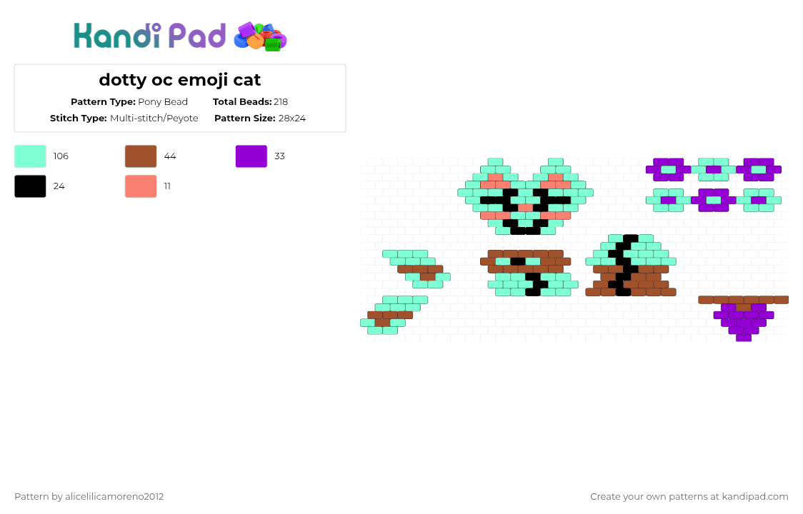dotty oc emoji cat - Pony Bead Pattern by alicelilicamoreno2012 on Kandi Pad - teal