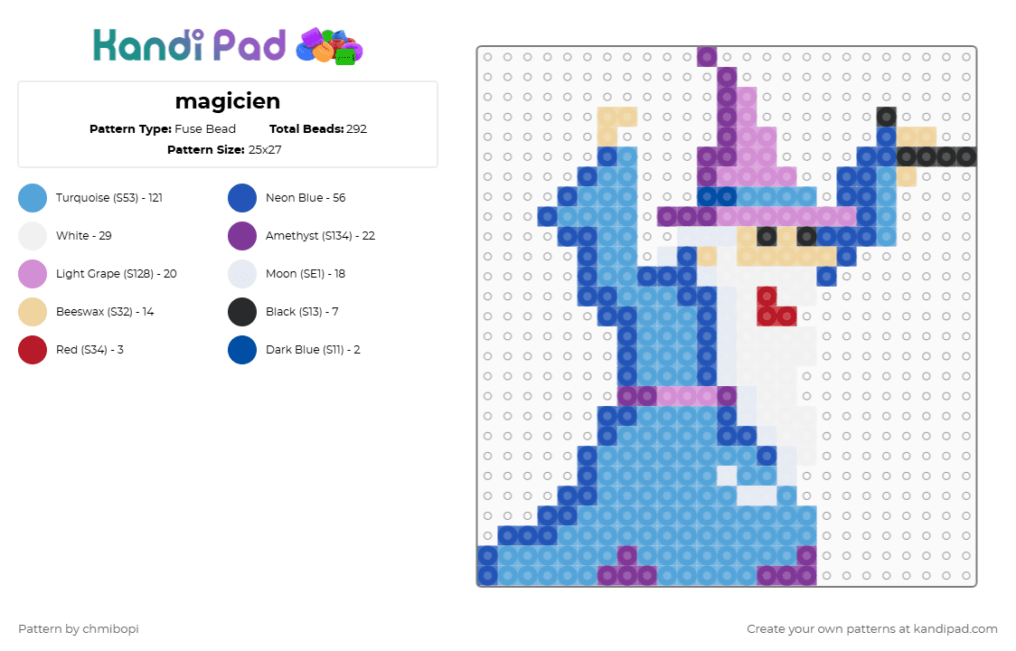 magicien - Fuse Bead Pattern by chmibopi on Kandi Pad - blue,light blue