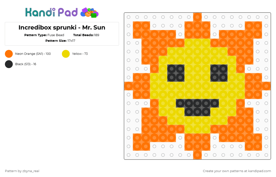 Incredibox sprunki - Mr. Sun - Fuse Bead Pattern by zbyna_real on Kandi Pad - yellow,orange