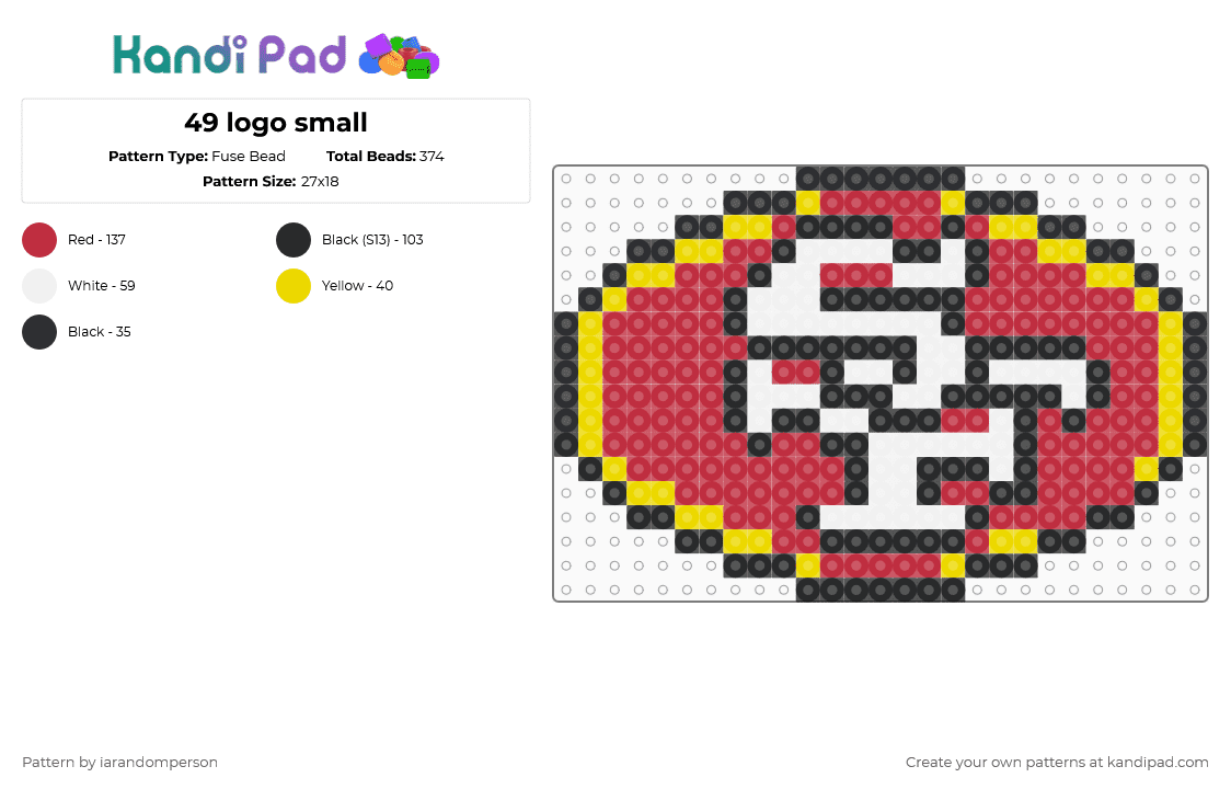 49 logo small - Fuse Bead Pattern by iarandomperson on Kandi Pad - 49ers,san francisco,logo,football,team,sports,red