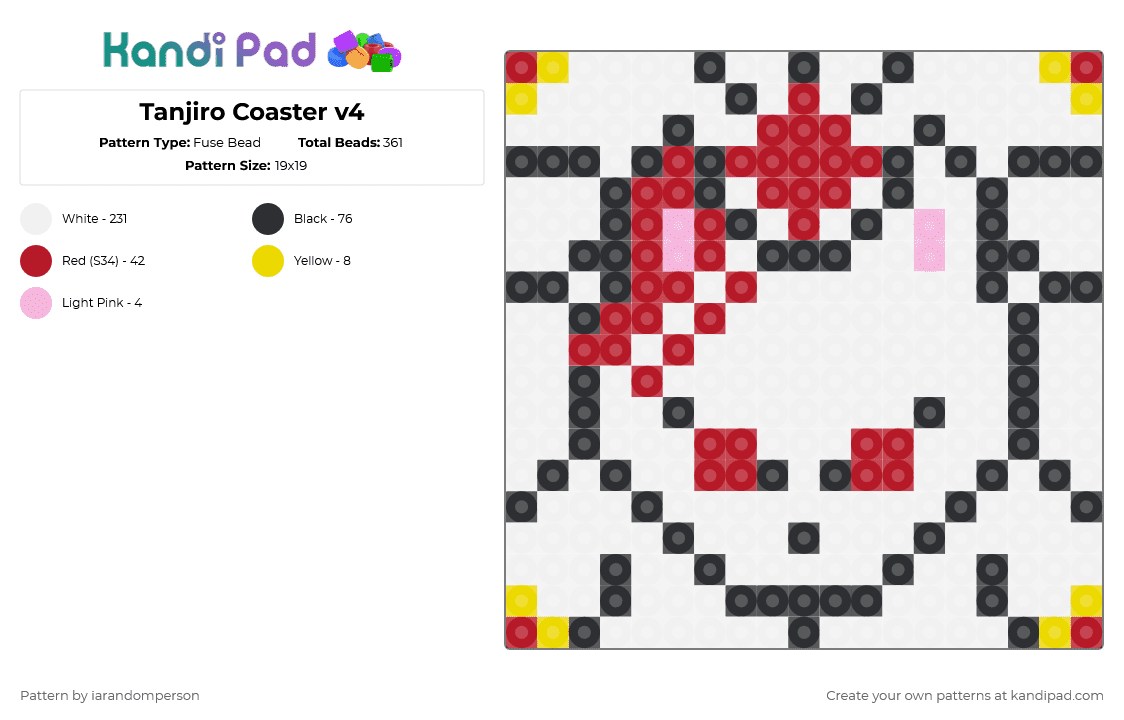 Tanjiro Coaster v4 - Fuse Bead Pattern by iarandomperson on Kandi Pad - red, white
