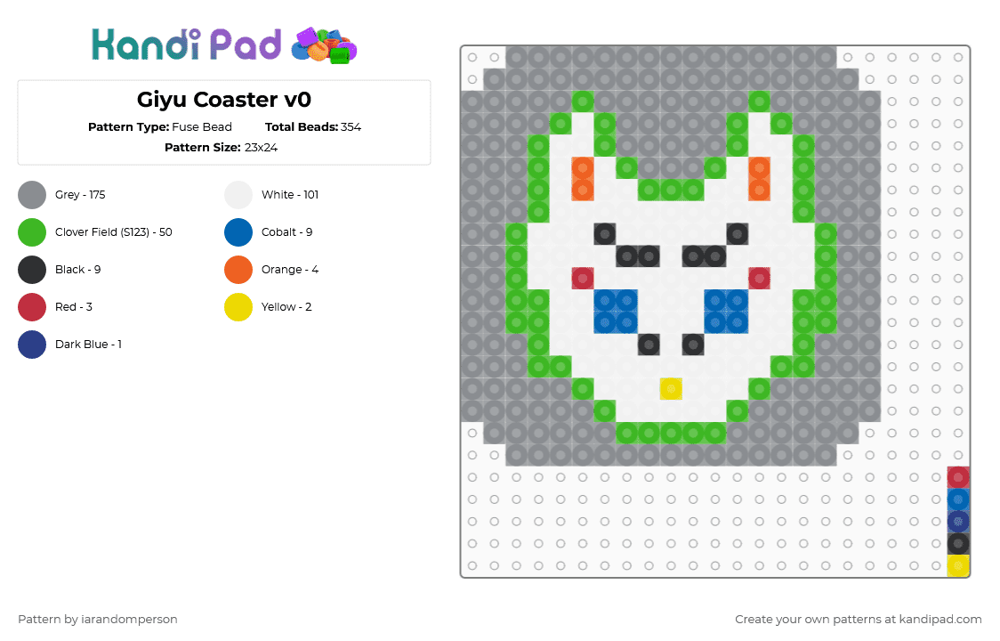 Giyu Coaster v0 - Fuse Bead Pattern by iarandomperson on Kandi Pad - gray, green